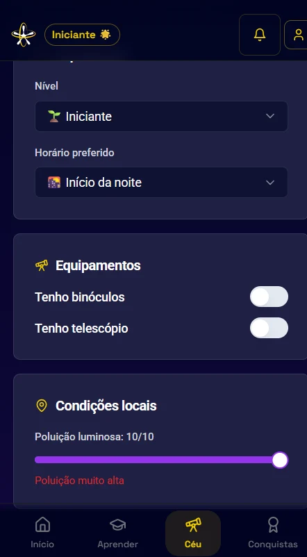 Planejador de sessão da Suite de Observação no Urânia Class mobile